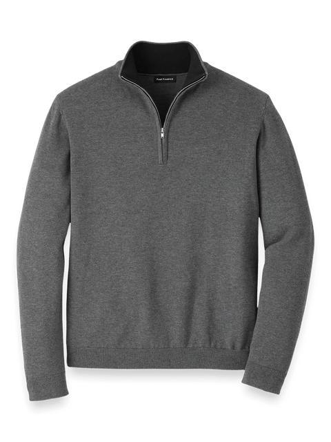 Supima Cotton Quarter Zip Mock Neck Sweater - Medium Grey Product Image