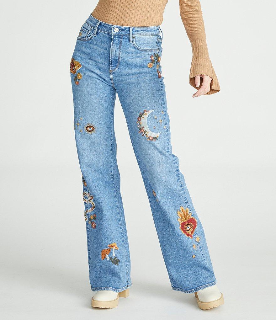 Driftwood Charlee Hallucination Denim Embroidered High Rise Wide Straight Leg Jean Product Image