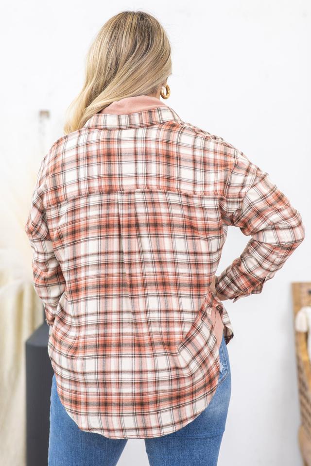 Collared Long Sleeve Button Down Plaid Top Product Image