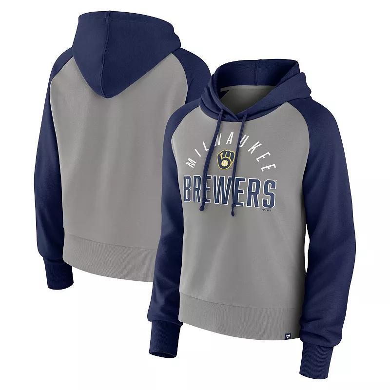 Womens Fanatics Branded /Gray Milwaukee Brewers Pop Fly Pullover Hoodie Blue Product Image