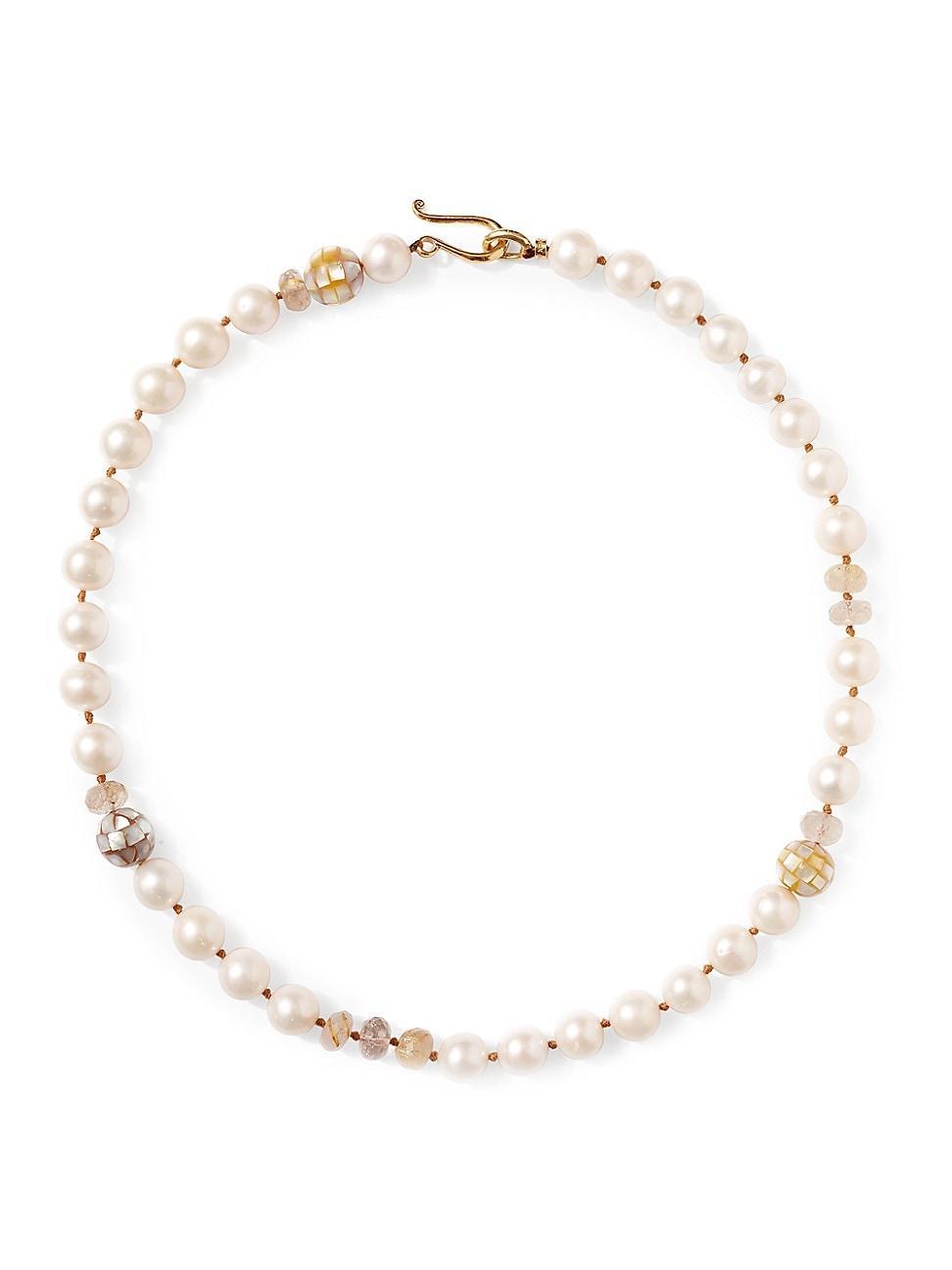 Womens 18K Gold-Plate, Freshwater Pearl, Mother-Of-Pearl & Rutilated Quartz Necklace Product Image