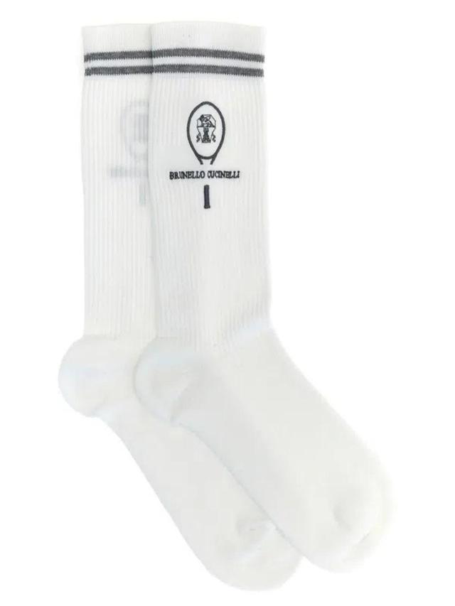 BRUNELLO CUCINELLI Ribbed Socks In White Product Image