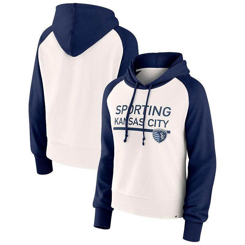 Womens Fanatics Branded White Sporting Kansas City Free Kick Fleece Raglan Pullover Hoodie Blue Product Image