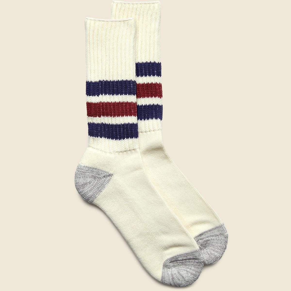 Coarse Ribbed Old School Sock - Navy/Dark Red Product Image