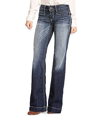 Ariat Mid Rise Stretch Denim Embroidered Pocket Wide Leg Jeans Product Image