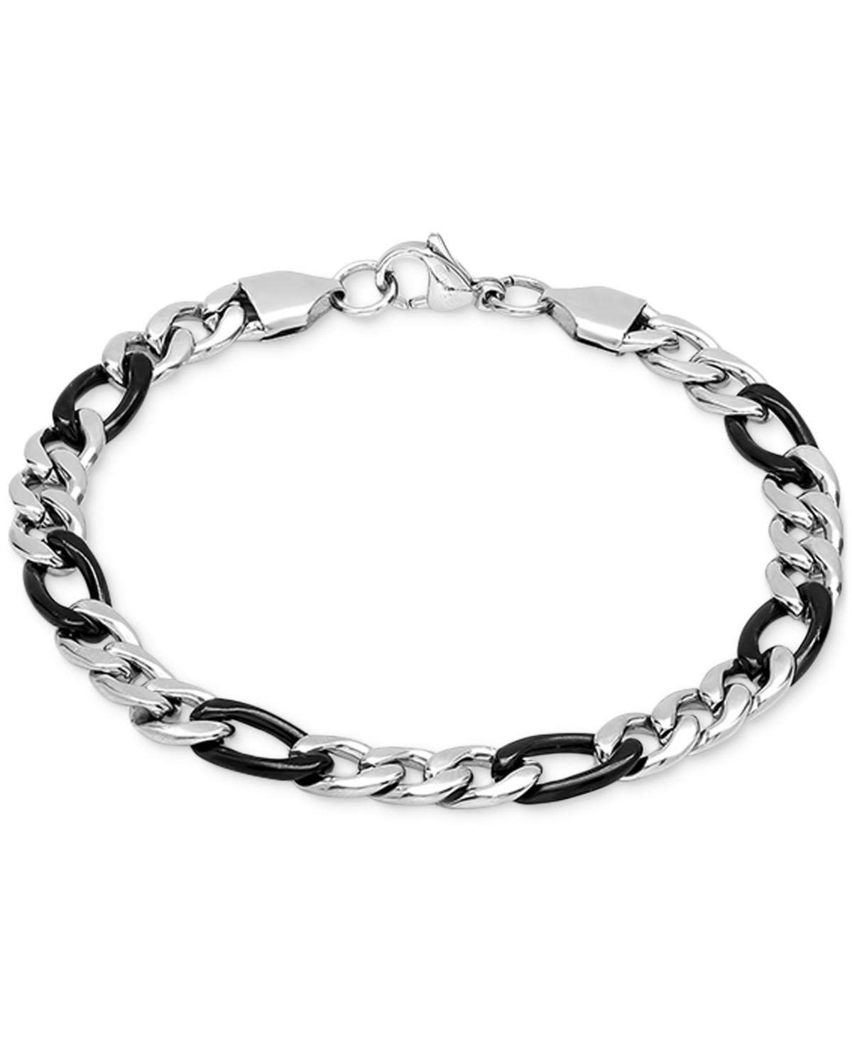 Steeltime Mens Two-Tone Stainless Steel Figaro Link Chain Bracelet - Black Product Image