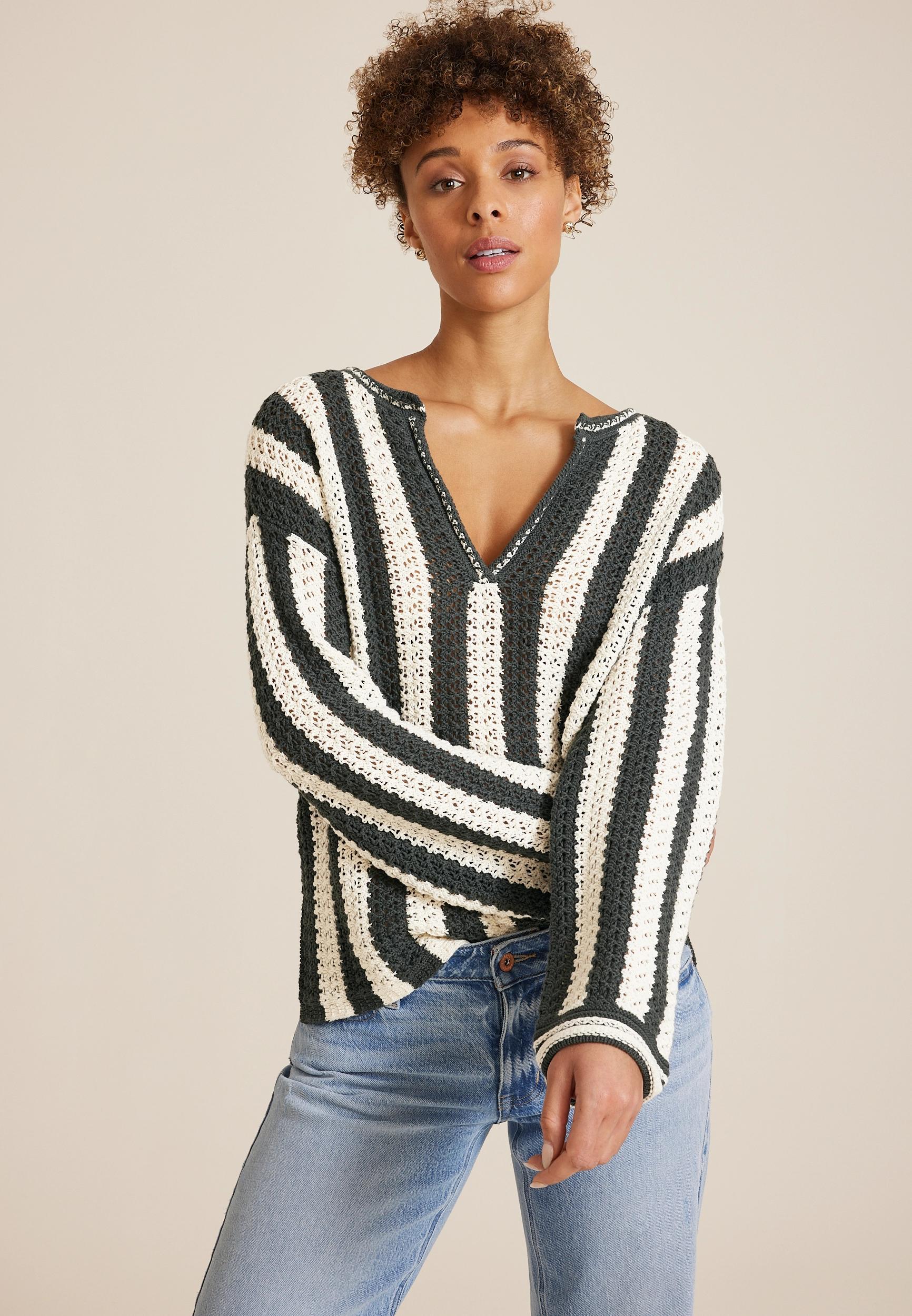 Vertical Stripe V Neck Pullover product image