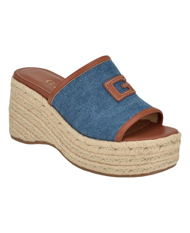 Guess Womens Zakki One Band Logo Slide Espadrille Wedge Sandals Product Image