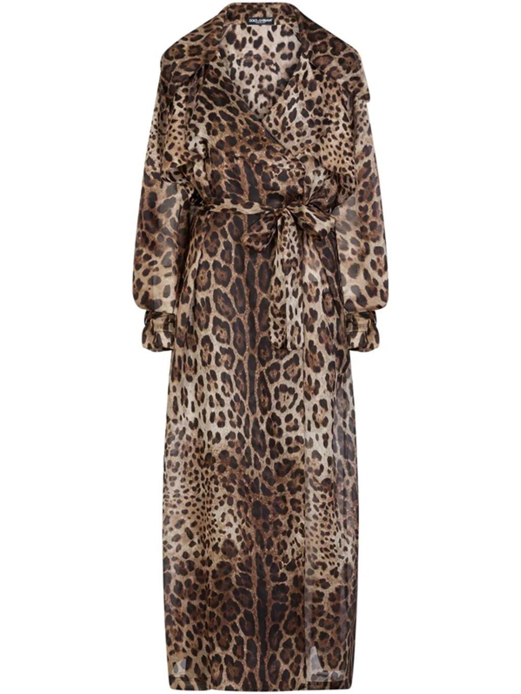 Leopard Print Double Breasted Trench Coat Product Image