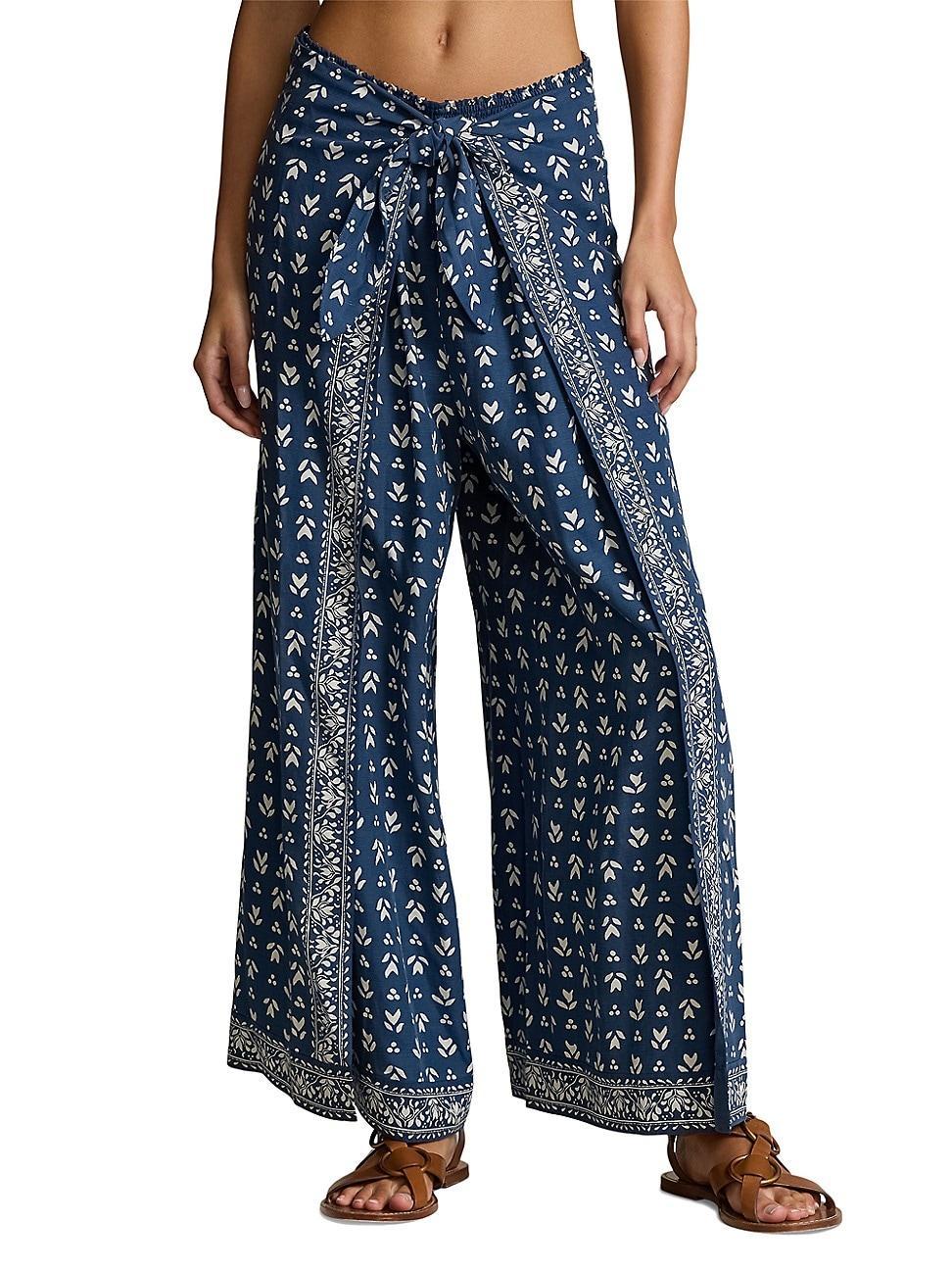 Womens Floral Twill Wide-Leg Pants Product Image