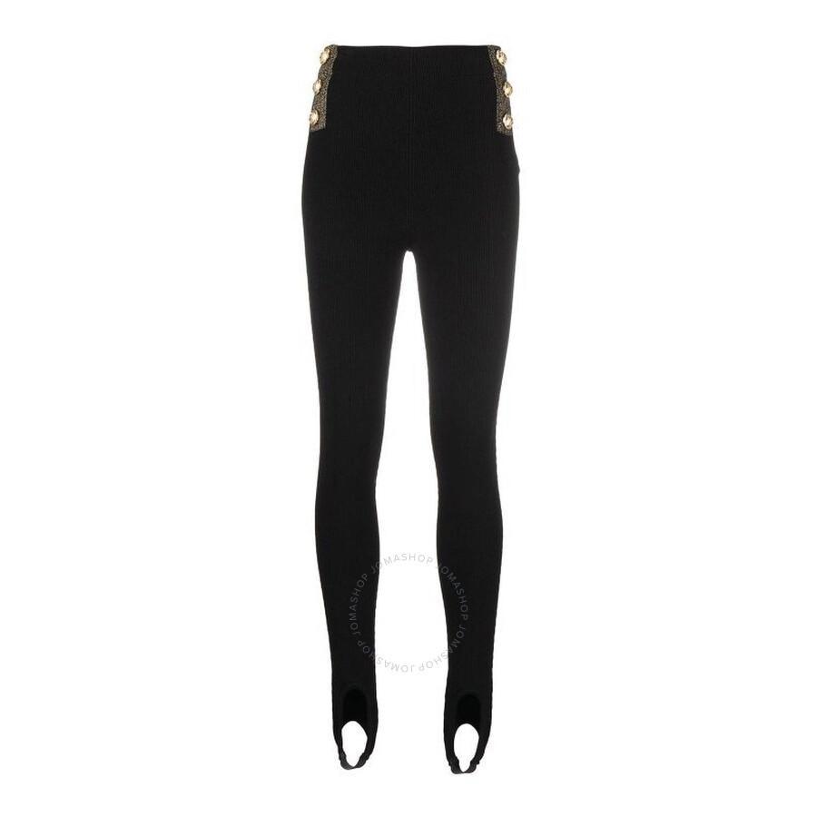 BALMAIN Ladies Ead Noir / Oro Golden Edge Stir-ups Leggings In Black product image