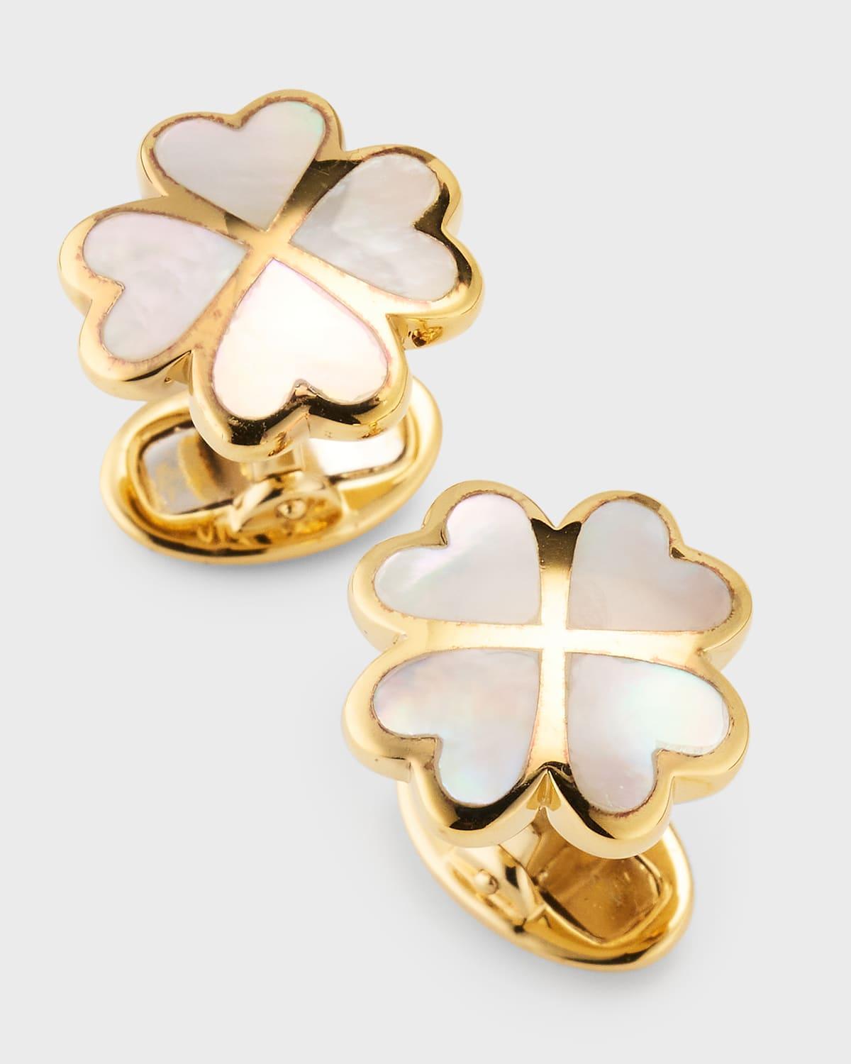 Mens 18K Gold Vermeil & Mother-of-Pearl Clover Cufflinks - Gold Product Image