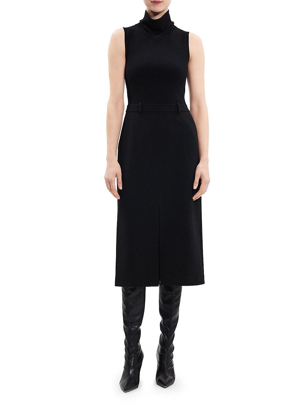 Theory Funnel Neck Mixed Media Midi Dress Product Image