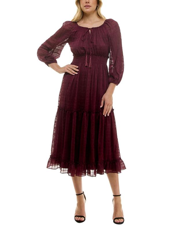 Taylor Womens Tie-Neck Smocked-Waist Tiered Dress Product Image