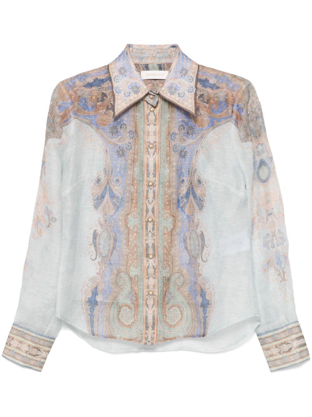 ZIMMERMANN Womens Blue Paisley Eden Body Paisley-print Linen And Silk Blend Shirt Product Image