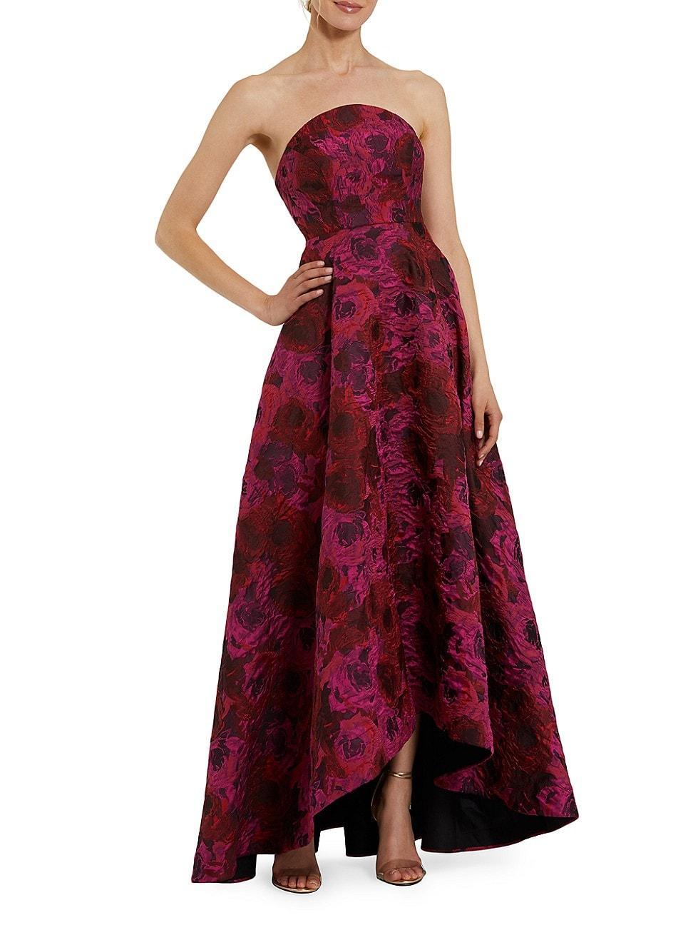 Womens Floral Brocade Strapless High-Low A-Line Gown Product Image