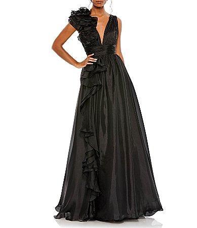 Ruffle Shoulder V-Neck Gown Product Image