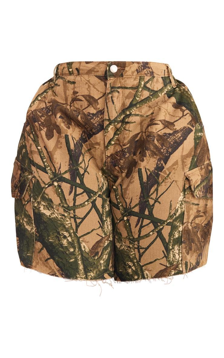 Plus Khaki Camo Denim Cargo Shorts Product Image