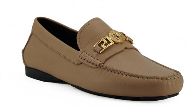 VERSACE Beige Calf Leather Loafers Shoes Product Image