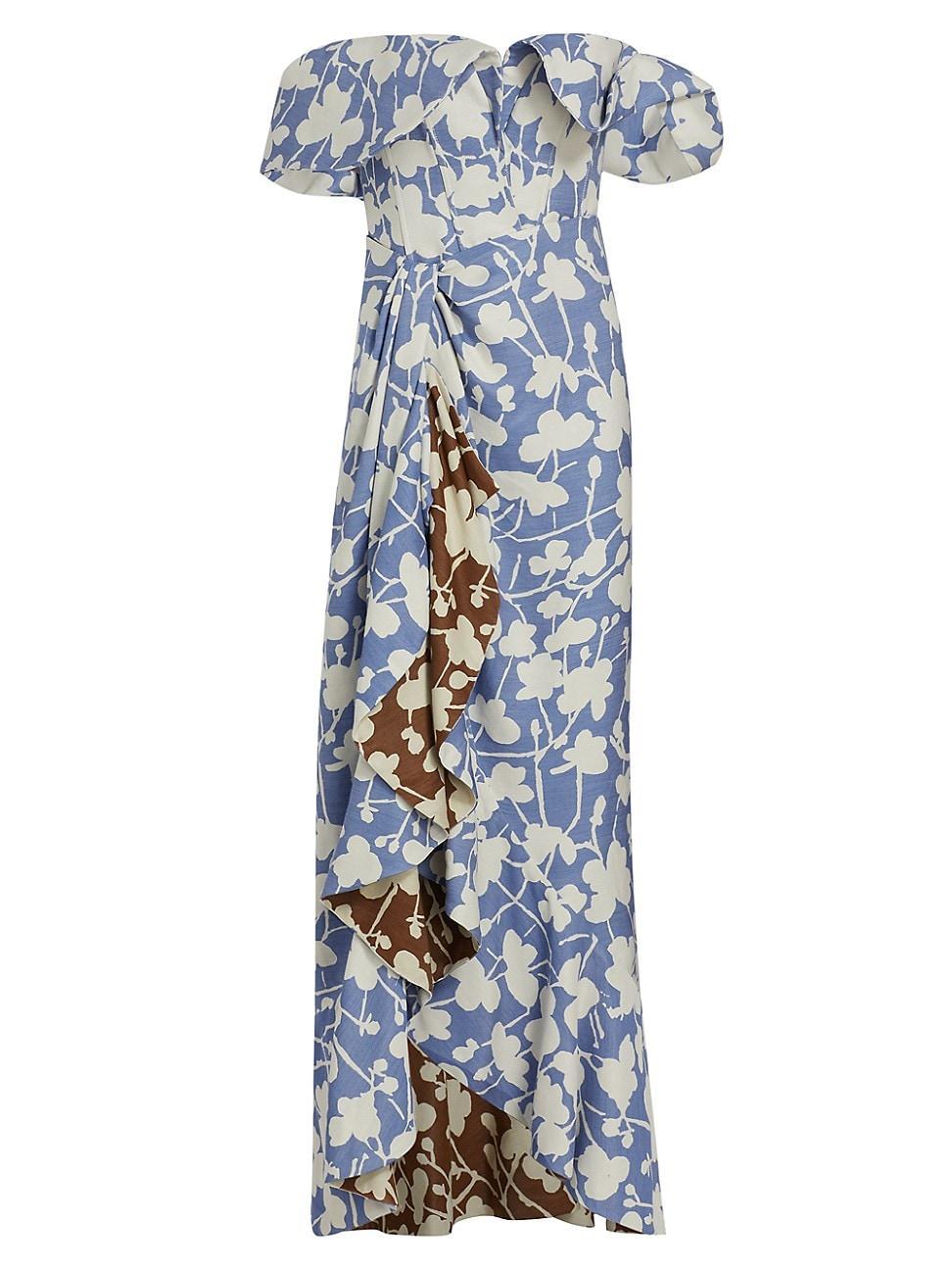 Womens Floral Off-The-Shoulder Dress - Blue - Size 2 - Blue - Size 2 Product Image