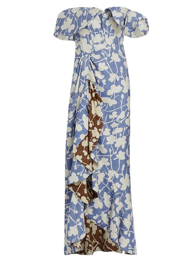 Womens Floral Off-The-Shoulder Dress - Blue - Size 2 - Blue - Size 2 Product Image