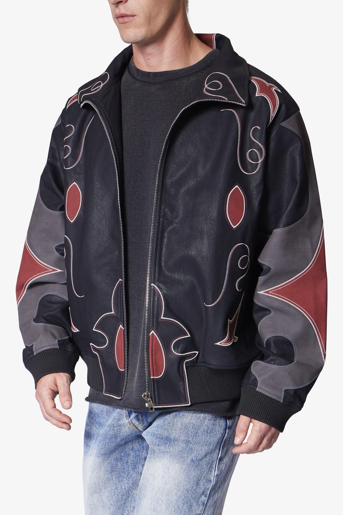 Rodeo Leather Bomber Jacket - Black/Red Product Image