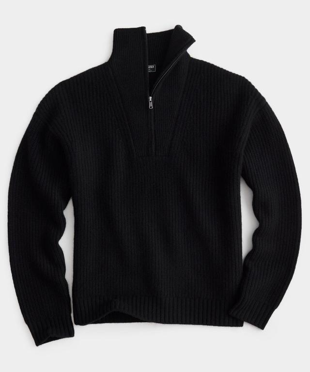 Luxe Cashmere Zip Mock Neck in Black Product Image