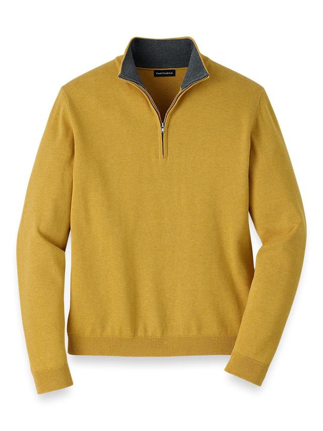 Supima Cotton Quarter Zip Mock Neck Sweater - Mustard Product Image