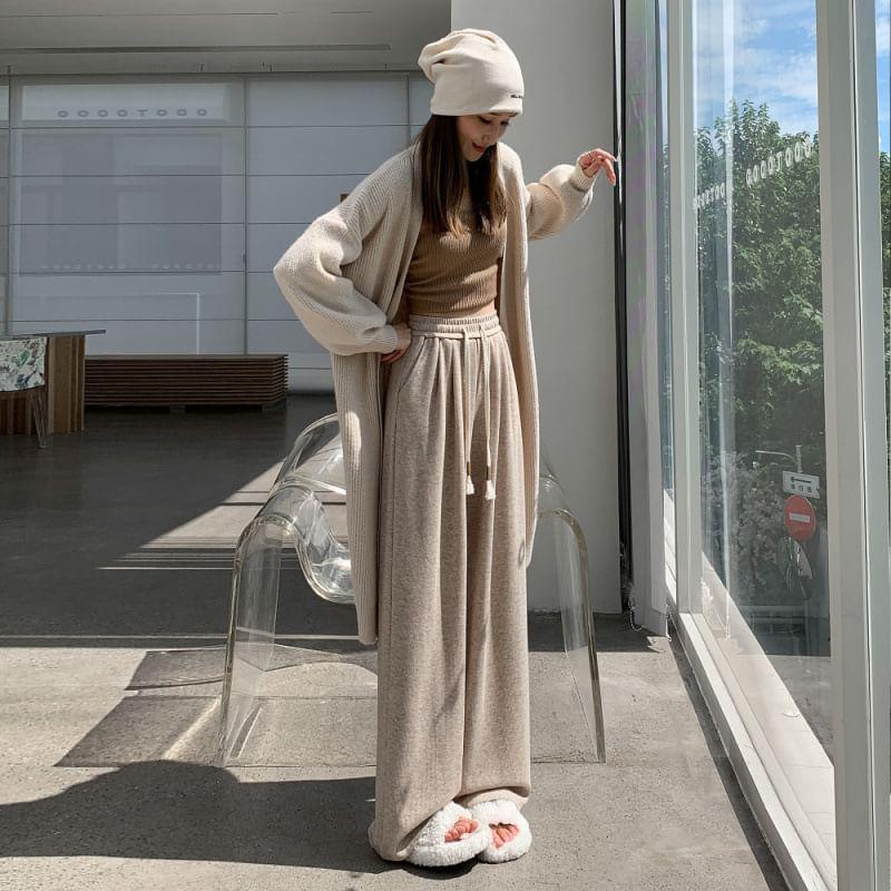 Drawstring Waist Plain Wide Leg Pants product image