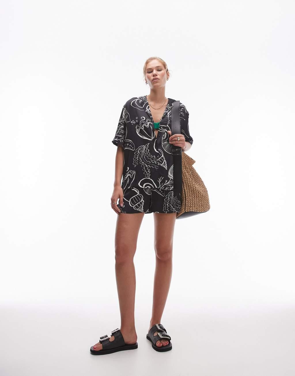 Topshop satin printed shell shirt in black - part of a set Product Image