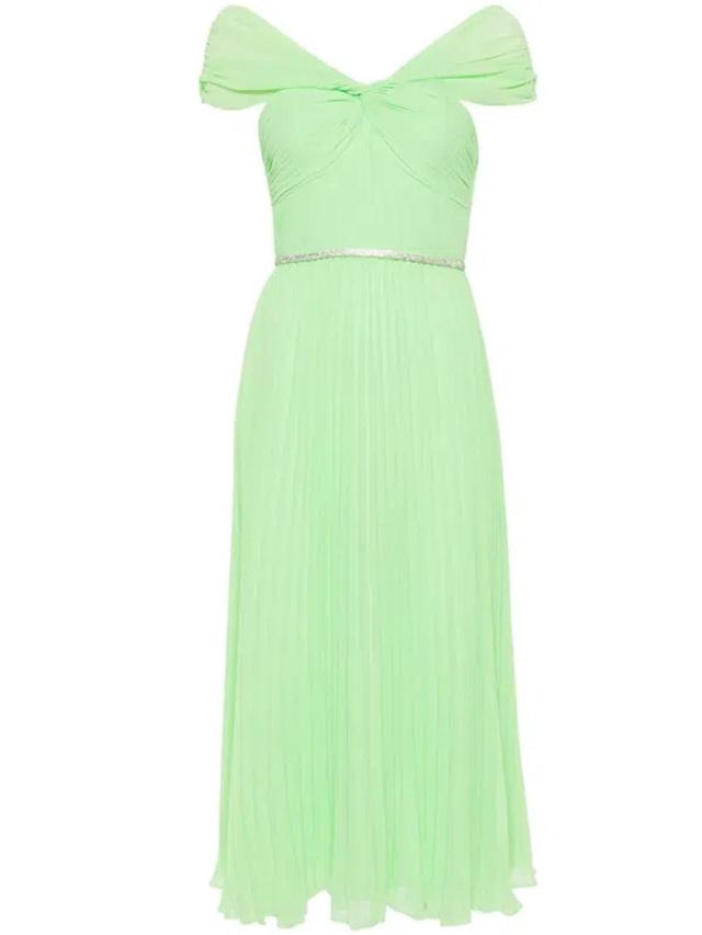 Off Shoulder Chiffon Midi Dress In Green Product Image