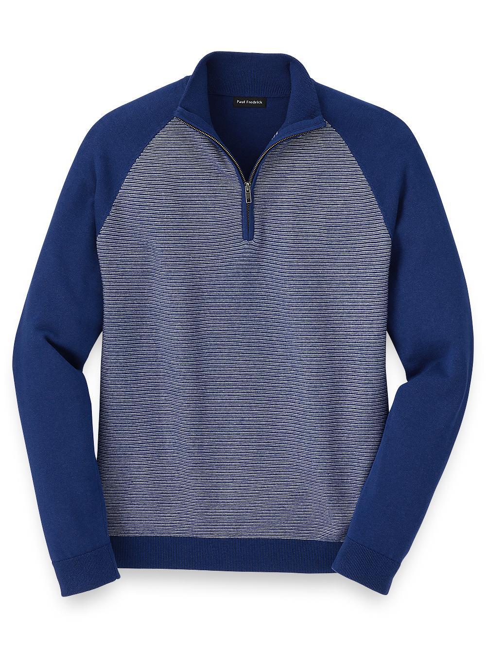 Cotton Zip Mock Neck Sweater - Blue Product Image