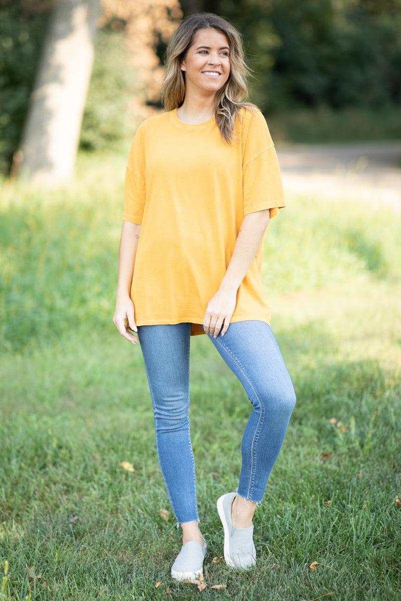 Mustard Drop Shoulder Round Neck Top Product Image