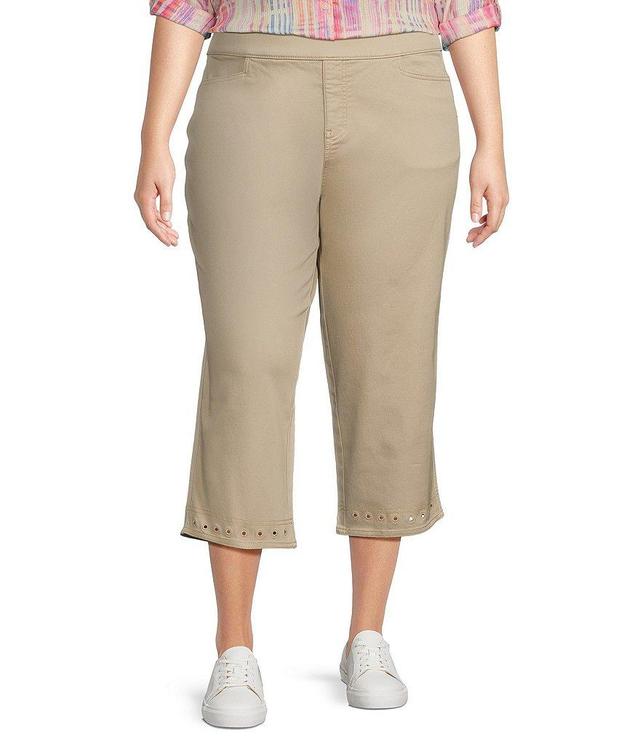 Intro Plus Size Daisy Pull-On Grommet Hem Straight Relaxed Capri Pants Product Image