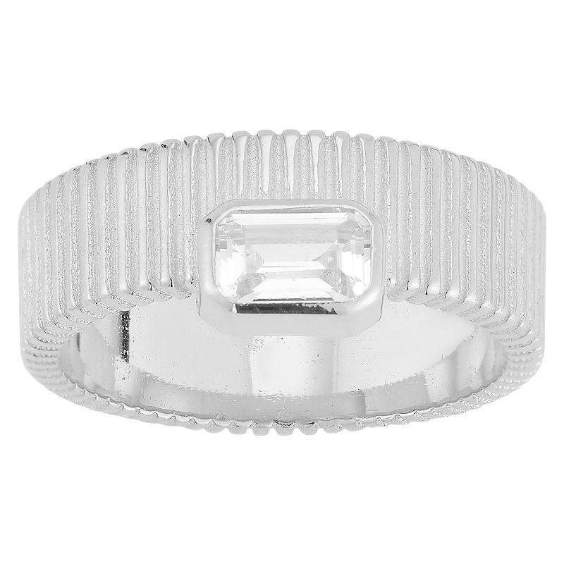 Sunkissed Sterling Cubic Zirconia Ribbed Ring, Womens Silver Tone Product Image