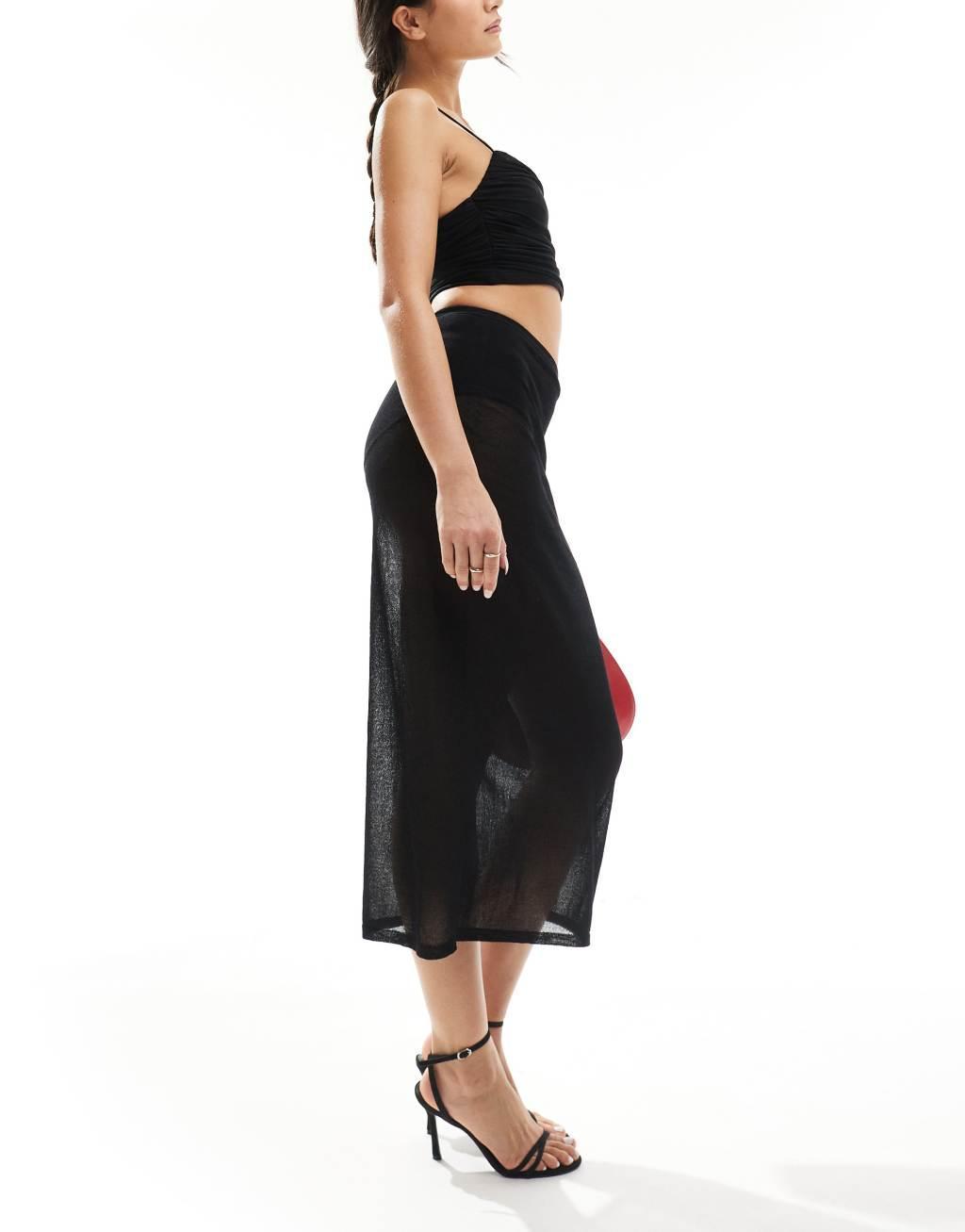 & Other Stories sheer knit midi skirt with high waist knicker pants in black Product Image