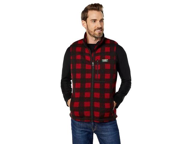 L.L.Bean Sweater Fleece Vest Printed (Buffalo Plaid Garnet) Men's Clothing Product Image