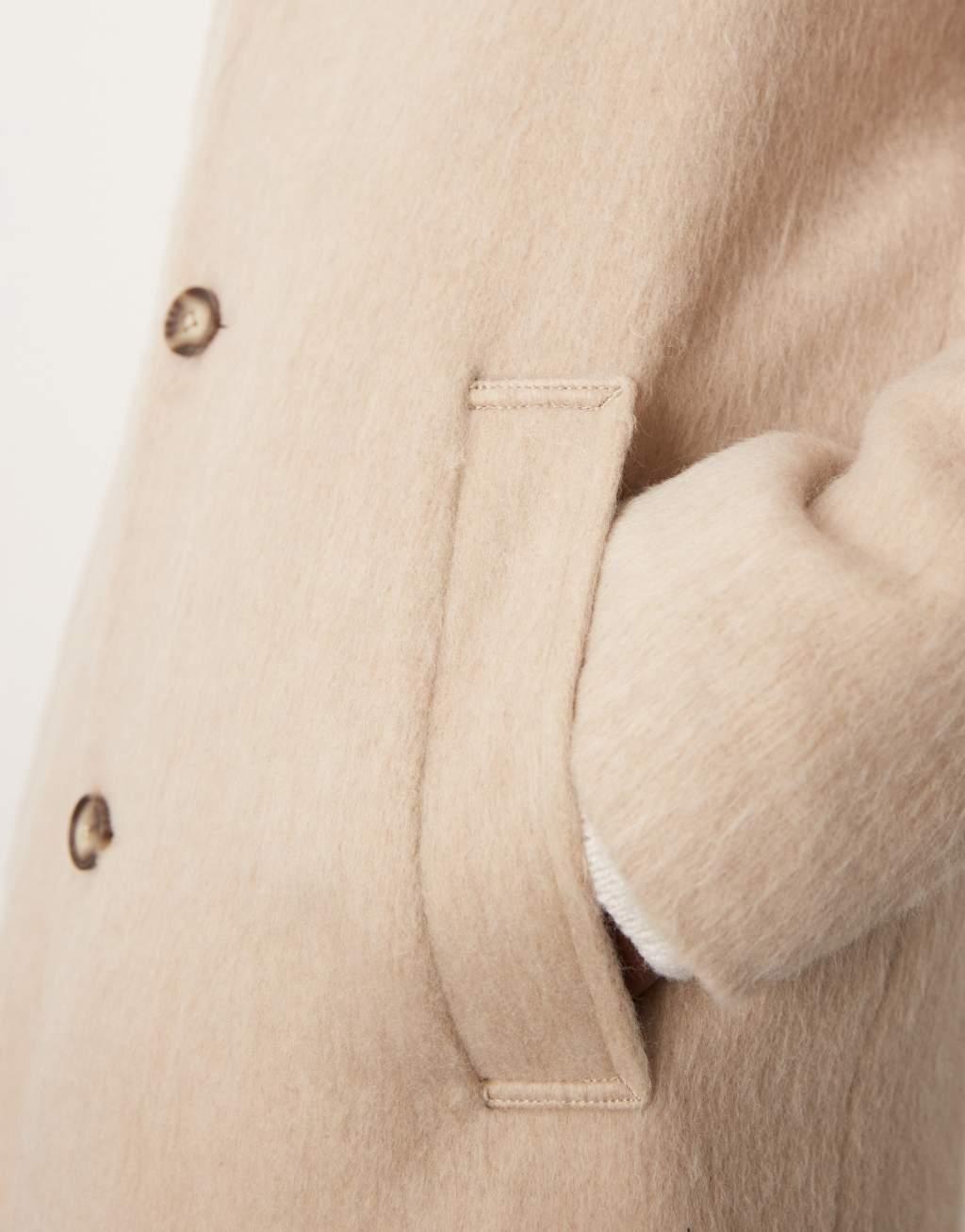 ASOS DESIGN brushed wool look overcoat in stone Product Image