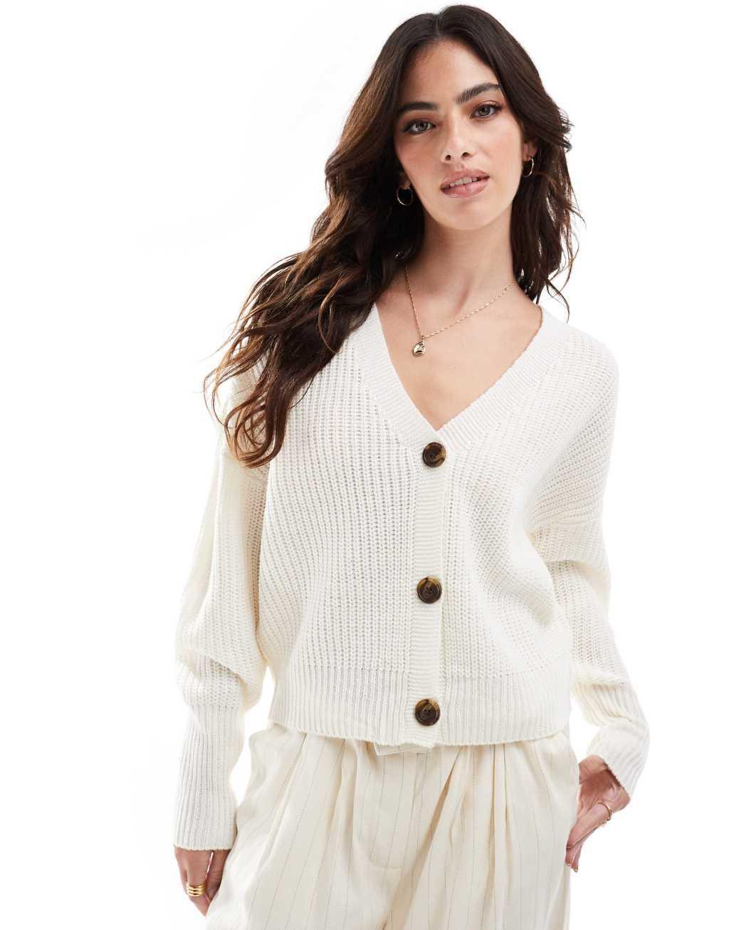 Vero Moda button up chunky ribbed cardigan in cream product image