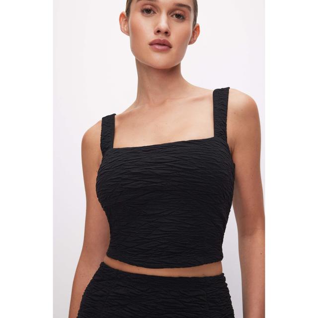 Womens Scrunchie Cropped Tank Top | Black, Size Medium | Good American by Khlo Kardashian Product Image