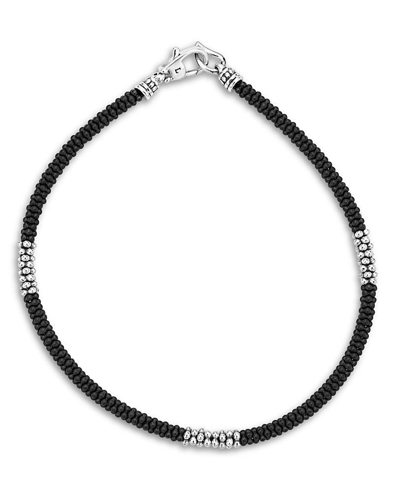 Men's Caviar Ceramic Beaded Bracelet with Sterling Silver Stations, 3mm, Size 8 Product Image