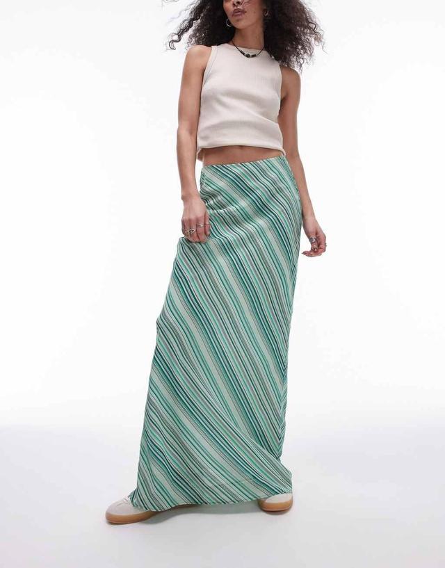 Topshop georgette maxi skirt in green diagonal stripe Product Image