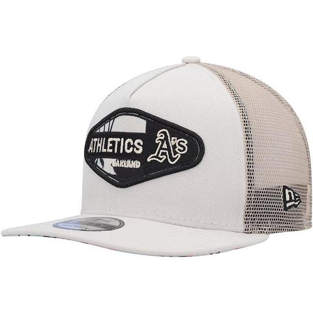 Mens New Era Natural Oakland Athletics Retro Beachin Patch A-Frame Trucker 9FIFTY Snapback Hat Product Image