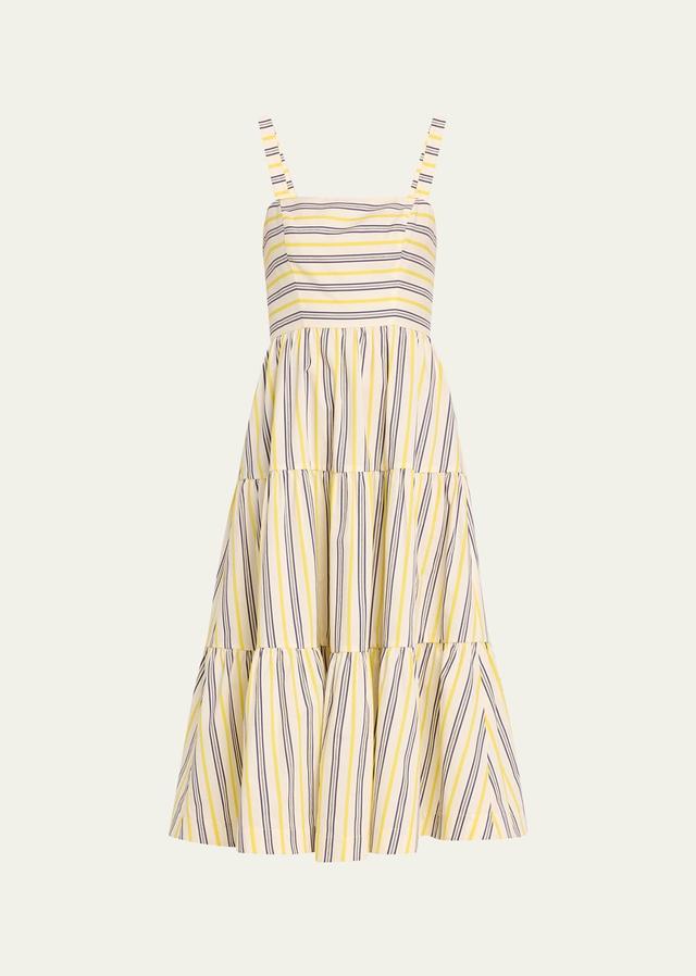 Tiered Striped Square-Neck Midi Dress Product Image