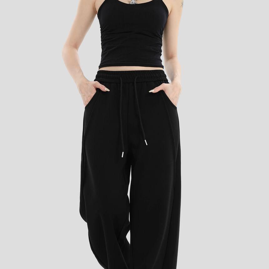 High Waist Plain Wide Leg Sweatpants Product Image