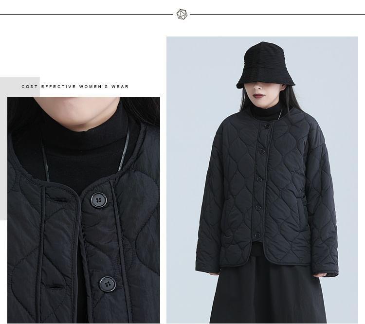 Plain Quilted Single-Breasted Jacket Product Image