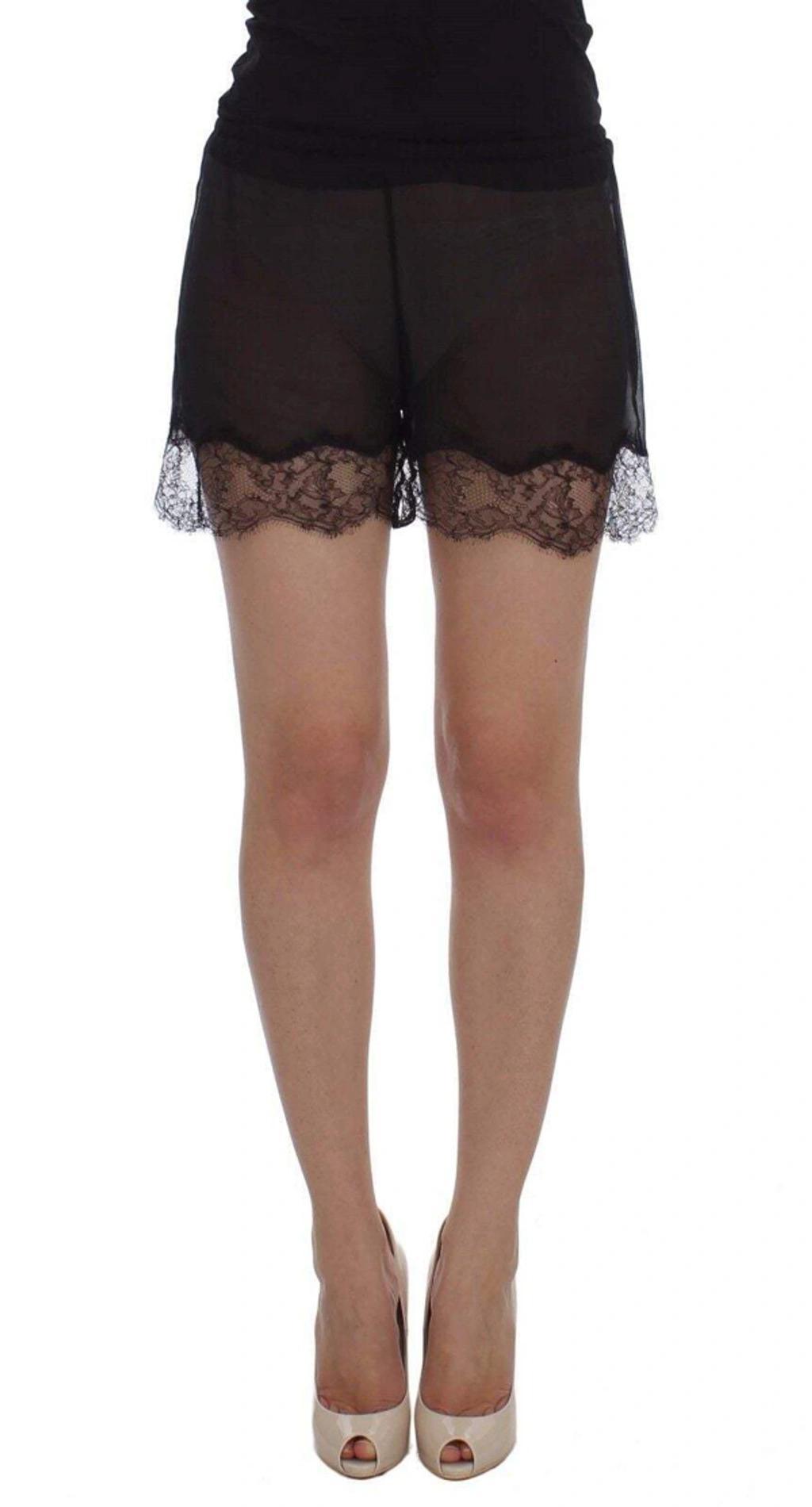 DOLCE & GABBANA Black Floral Lace Silk Sleepwear Shorts product image