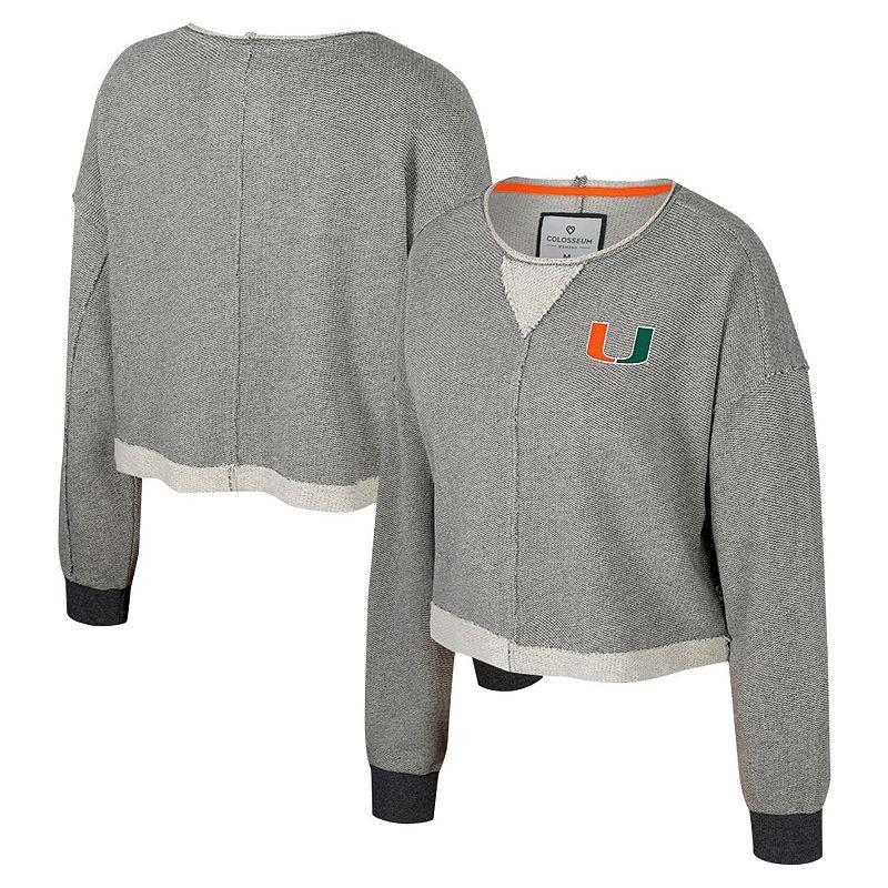 Womens Colosseum Charcoal Miami Hurricanes Magnum Scoop Neck Cropped Pullover Sweatshirt Product Image