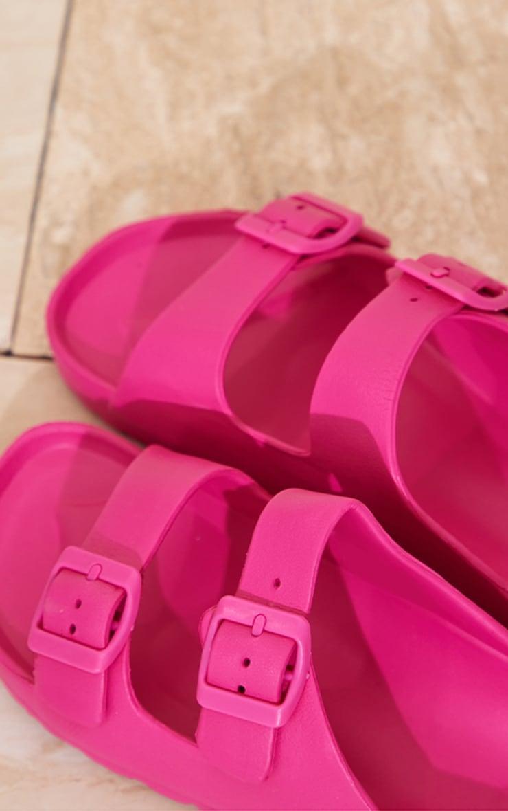 Bright Pink Wide Fit Rubber Buckle Footbed Slides Product Image