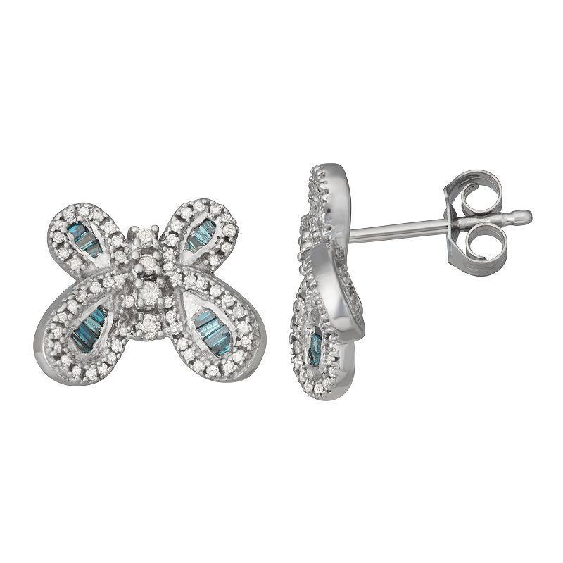 Jewelexcess Sterling Silver 1/2 Carat T.W. Blue & White Diamond Butterfly Stud Earrings, Womens Product Image